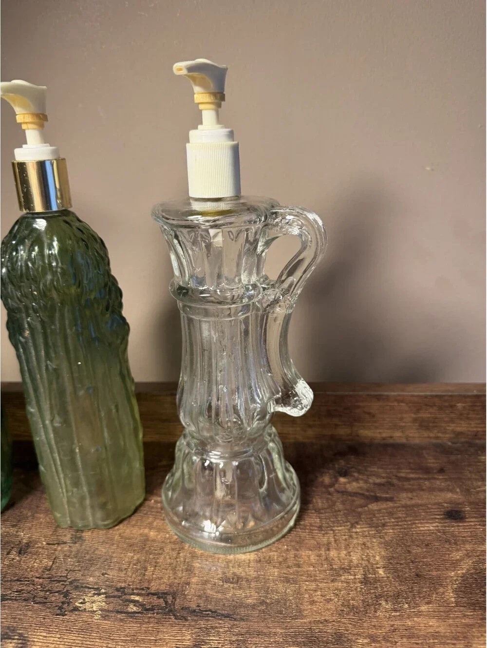 Avon Vintage Refillable Glass Soap Dispensers 4-Pack Green/Clear 10 in